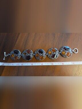 Genuine Amber And Sterling Silver Bracelet...Cognac, Lemon And Cherry Colours...